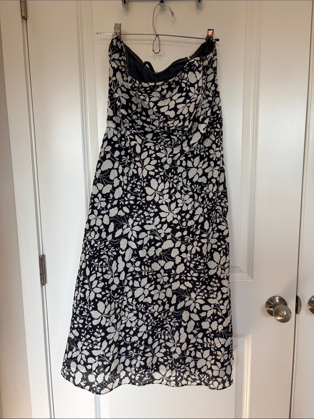 Strapless Navy & White Floral A-Line Dress
